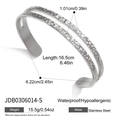 Macro detail of silver stainless steel double layer open bangle with textured water droplets - Silver Wave Edge Hammered Style (JDB0306014-S) / Silver