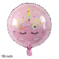 Round 18 inch pink unicorn foil balloon with rainbow flowers for birthday party decor - Flower Pink Unicorn