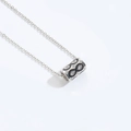 Minimalist silver infinity necklace with black cylindrical pendant and white small crystals - Infinity Cylinder (XL3357-5) / Silver with Black