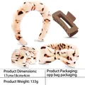 5-piece leopard print plush headband and wristband set for face washing and skincare - Five-Piece Set / Leopard Print