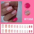 Pink French press-on nails set with orange tips and magenta square-shaped long fake nails - Pink French Stripe Style (W1068) / 24Pcs/Box (With Glue)