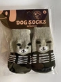 L-sized non-slip pet socks for dogs featuring gray stripe knit and cartoon bear pattern - Black (Knitted Socks)