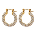 Élégantes boucles d'oreilles en forme de U dorées avec pavé complet de cristaux zircons - Grand / Zircon Blanc Or Grand