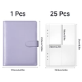Purple A5 PU leather budget binder with 25 transparent 4-grid cash envelope inserts - Binder with Inner Pages Set / Purple