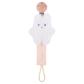 White bear plush pacifier clip with beech wood clasp and cotton linen strap for babies - Little Bear White