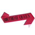 Pink glitter birthday queen sash with bold black text for girls celebration party - Rose Red Black Lettering QUEEN