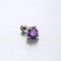 Surgical steel screw back stud earring featuring a vibrant purple round cut cubic zirconia - Purple