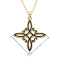 Golden Celtic knot pendant necklace with black enamel detail and 21mm size specification - Radiant Symmetrical Enamel Style (D440)