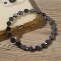 Bracelet zen en pierres noires facettées avec petits intercalaires métalliques ronds - Hématite Hexagonale