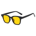 Retro square frame sunglasses in glossy black with vibrant yellow lenses and metal studs - Black Frame Yellow Lens
