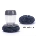 Brosse de cuisine grise avec réservoir et neuf boules de nettoyage en PET bleues - Brosse PET + 9 Balles PET