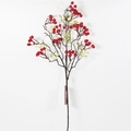 Vibrant red faux holly berry branch with green leaves and natural wood texture - Red