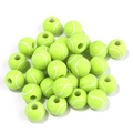 Dettaglio di perline acriliche a forma di palla da tennis verde fluo con foro centrale - 12mm Tennis