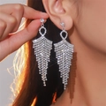Sparkling silver rhinestone heart tassel earrings for women in a luxury formal style - Silver Gorgeous Long Tassel Statement Earrings DTE1616952S