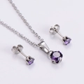 Set gioielli classici in argento con collana e orecchini a perno in zircone viola - Set Rotondo in Zircone Viola