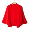 Elegant red knit cashmere poncho shawl scarf for women in thick wool blend material - Red