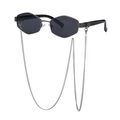 Chic polygon metal sunglasses in gunmetal finish with detachable fashion chain strap - Gun Black Frame Dark Gray