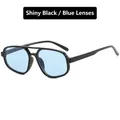 Aviator style pilot sunglasses with bright black frame and light blue lenses - Glossy Black Blue