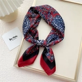 Retro ethnic style square silk scarf with paisley patterns in red and blue tones - Wine Red Paisley