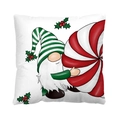 White Christmas pillowcase featuring a cute festive gnome with a candy cane and holly - Style 28-White Christmas Gnome with Candy