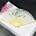 Bamboo silk folding fan with swimming fish and green bamboo patterns in a white gift box - Swimming Fish & Green Bamboo Design (Lady's Fan - 74)