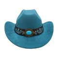 Western turquoise jazz hat with vintage ethnic embroidery and turquoise buckle - Peacock Green (Floral Embroidery Band)