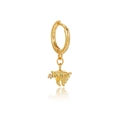 Detail of a 18K gold fish earring featuring a yellow heart gemstone and white diamond - Yellow Heart Fish Style (EH00434)