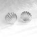 Boucles d'oreilles minimalistes en forme de coquillage avec finition argentée chic - Or Blanc