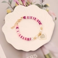 Colorful polymer clay heart bracelet with pearls and adjustable gold chain in shell tray - 8# Mixed Pink