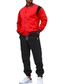 Men's casual baseball suit with red and black jacket and matching drawstring joggers - S / Wine Red + Black