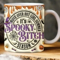 3D Spooky Halloween ceramic mug featuring ghosts and pumpkins on a wood background - SP-P Style