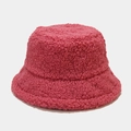Detail of soft thick faux lamb wool texture on rose pink winter bucket hat - M (56-58cm) / Rose Red