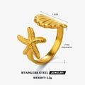 Anello regolabile in acciaio inossidabile con stella marina e conchiglia dorate - Anello aperto con stella marina e conchiglia
