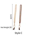 Beaded lanyard with wooden beads, tassel, and gold metal clasp in beige and brown - Style C / Brown