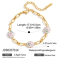Bracciale dorato in acciaio inossidabile con ciondoli a fiori rosa e catena regolabile - Stile con Triplo Ciondolo Floreale Ovale (JDB0207014)