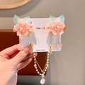 Pink resin flower hair clip with golden tassels and pearls for girls hanfu - 11# Shell Flower Forehead Chain