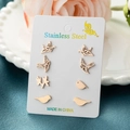 Set di 4 paia di orecchini a lobo a forma di uccello in acciaio inossidabile oro rosa - Oro rosa