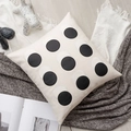 Beige square cushion cover with black circular patterns in embroidery style - Black Series Faux Leather Pillow Cover 05