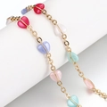 Cadena de cuentas de corazón coloridas con eslabones de cobre chapados en oro - Multicolor
