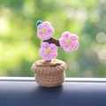 Handmade crochet pink flower potted plant ornament for car dashboard decoration - Peach Blossom Potted