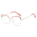 Montatura occhiali cat-eye dorata con dettagli arancio e blu e lenti chiare - Montatura Rosso Blu