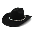 Classic black felt cowboy hat with wide brim featuring shell and turquoise bead band - M (56-59cm) / Black