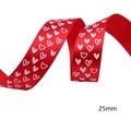 Red 25mm satin ribbon with white heart pattern for Valentine floral and gift wrapping - Red Ribbon with White Hearts / 25mm Width x 10 Yards Length