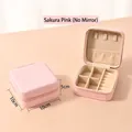 Pink faux leather travel jewelry box with zipper and multi-compartment interior storage - Cherry Blossom Pink (No Mirror)