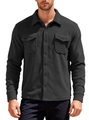 Men's heavy fleece-lined utility shirt jacket in charcoal grey with chest pockets - S / Black