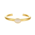 Bracciale aperto a catena placcato oro 18K con pietra bianca ovale e righe sottili - Bracciale rigido a polsino cavo - Oro - Agata bianca