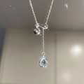 Collana in argento sterling S925 con ciondolo a goccia di zaffiro azzurro e perlina d'argento - Argento 925 / Argento