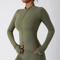 Veste de yoga moulante vert olive avec fermeture éclair et passe-pouces pour femme - S / Vert Armée