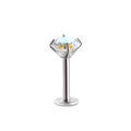 Piercing labret in titanio con zircone cubico iridescente e base piatta a vite interna - Zirconia da 4mm / Base Argento Zircone AB