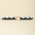 Women elastic waist belt with white black lace pattern and golden D-ring buckle - Ethnic White